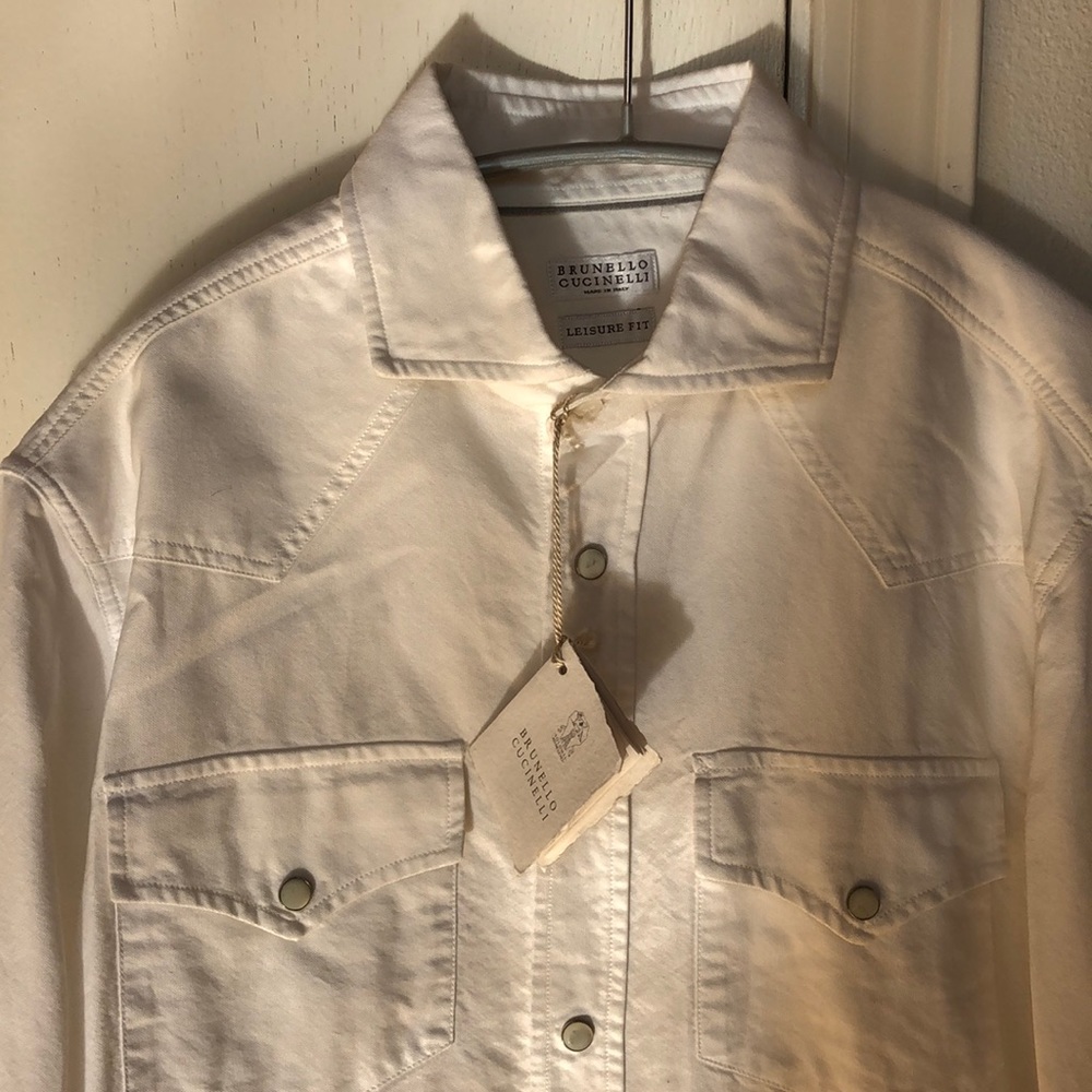 Brunello Cucinelli Washed Oxford Shirt with Snap